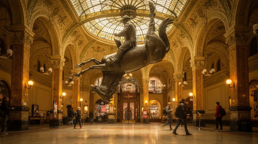 Lucerna Palace Prague — David Černý's horse, the arcade, and the original cinema