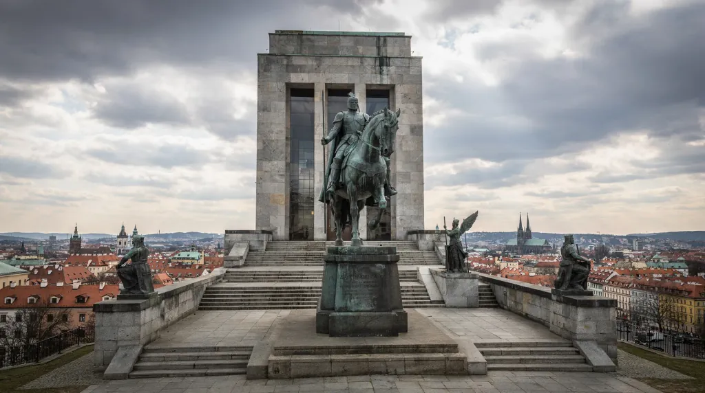 Vítkov Memorial Prague — Jan Žižka statue, mausoleum, and hilltop panorama